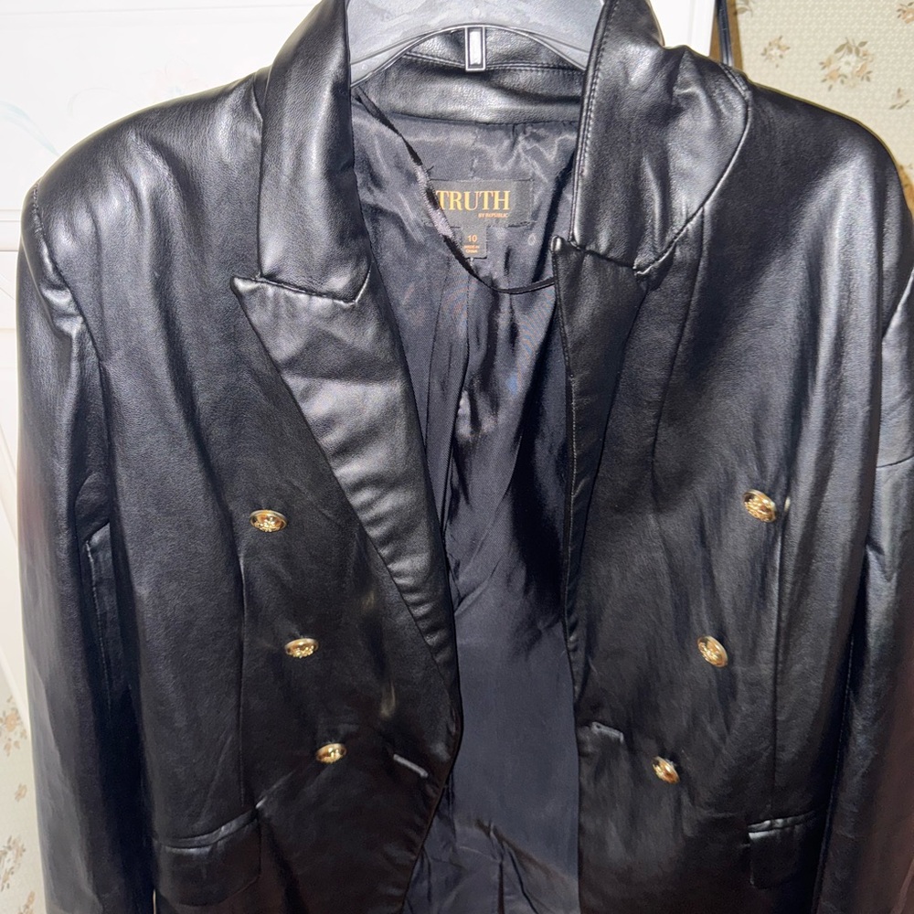Truth by Republic Black Leather Jacket with Gold Accents